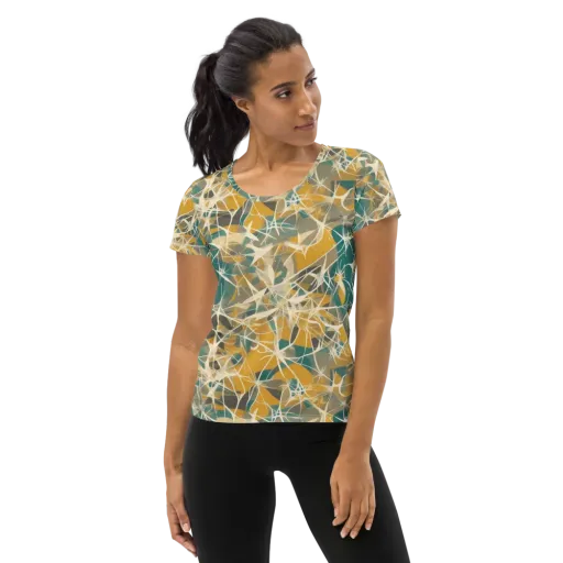 Ochre Interference on a Women's Athletic T-Shirt