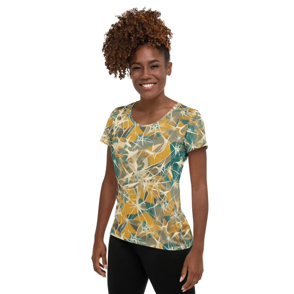Ochre Interference on Women's Athletic T-Shirt — Left