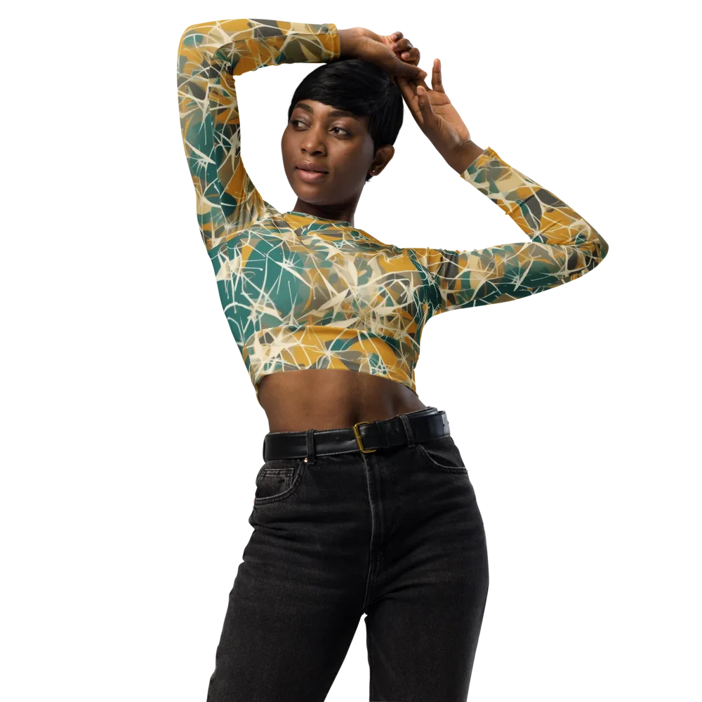 Ochre Interference on Long Sleeve Crop Top — Front