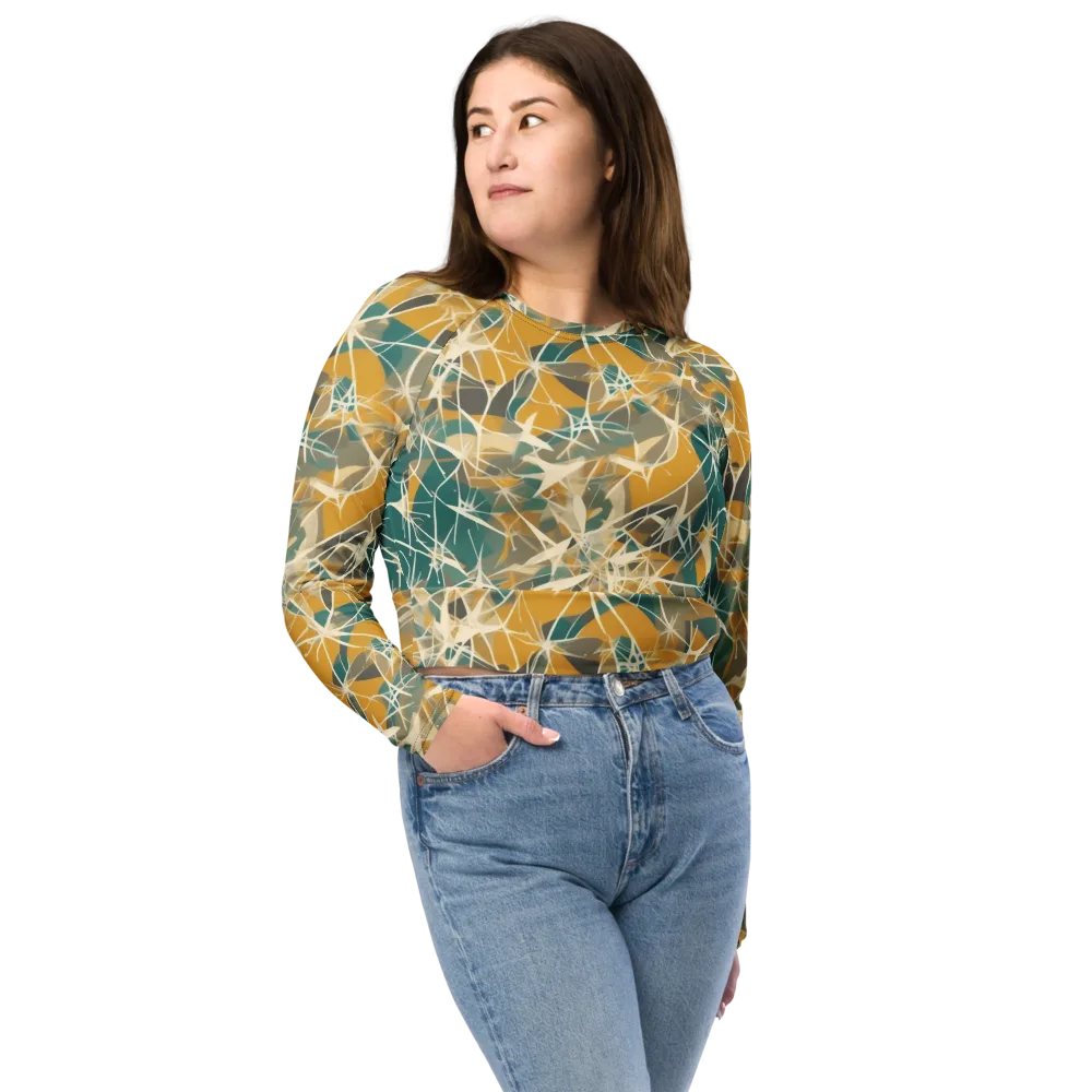 Ochre Interference on Long Sleeve Crop Top — Front