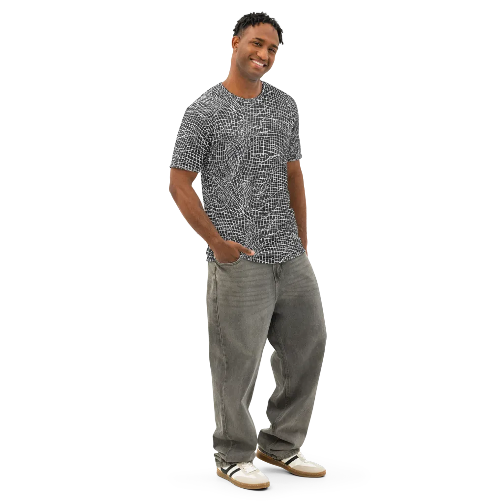Obsidian Lattice on Men's Cotton Crew Neck T-Shirt — Right Front