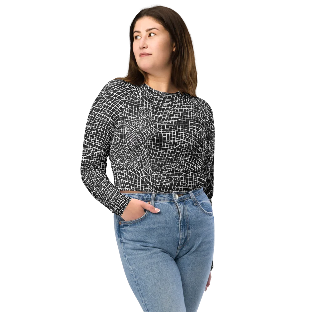 Obsidian Lattice on Long Sleeve Crop Top — Front
