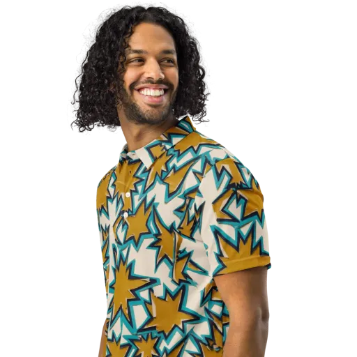 Gold Rush Geometry on a Men's Slim Fit Polo Shirt