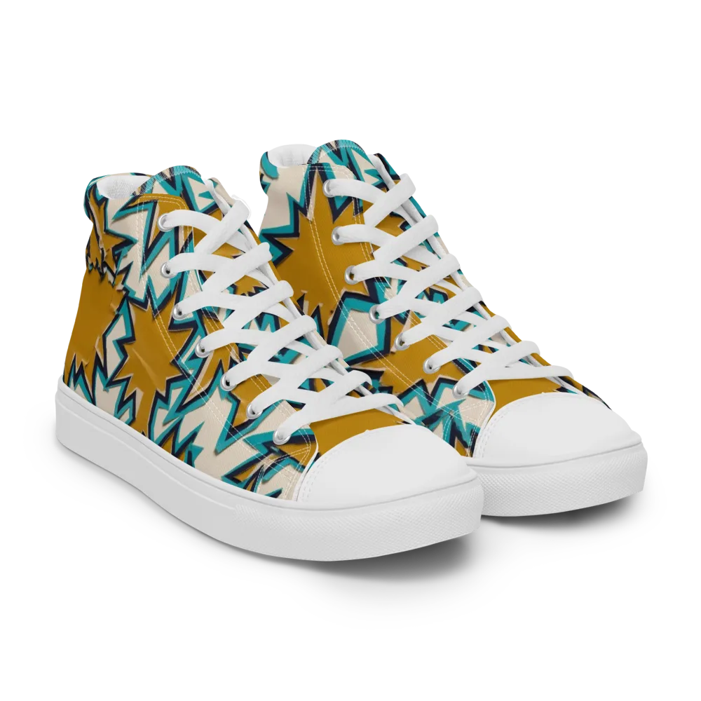 Gold Rush Geometry on Men's High Top Canvas Shoes — Right Front