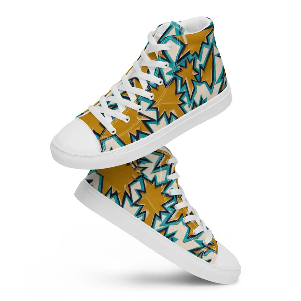 Gold Rush Geometry on Men's High Top Canvas Shoes — Front