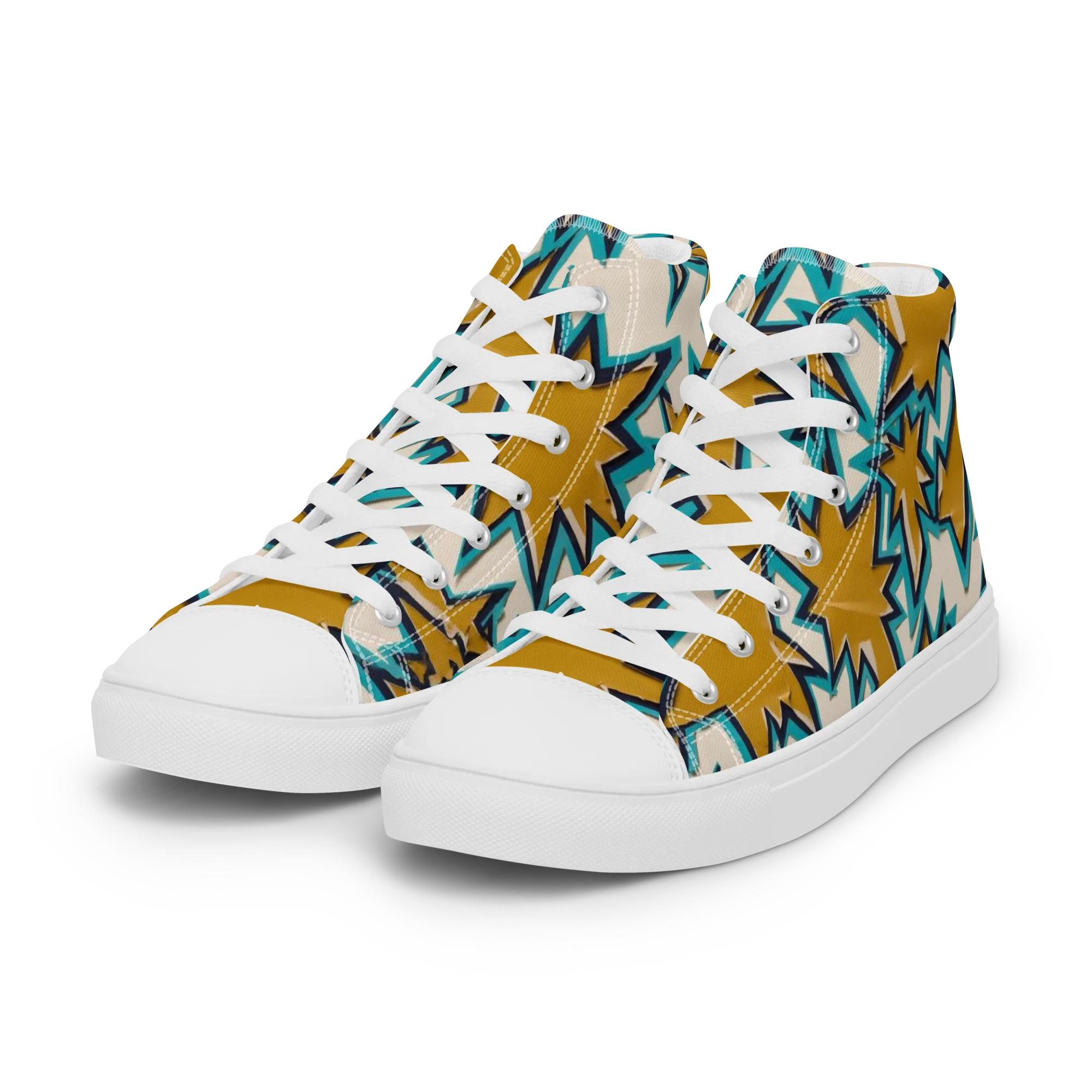 Gold Rush Geometry on Women's High Top Canvas Shoes — Left Front