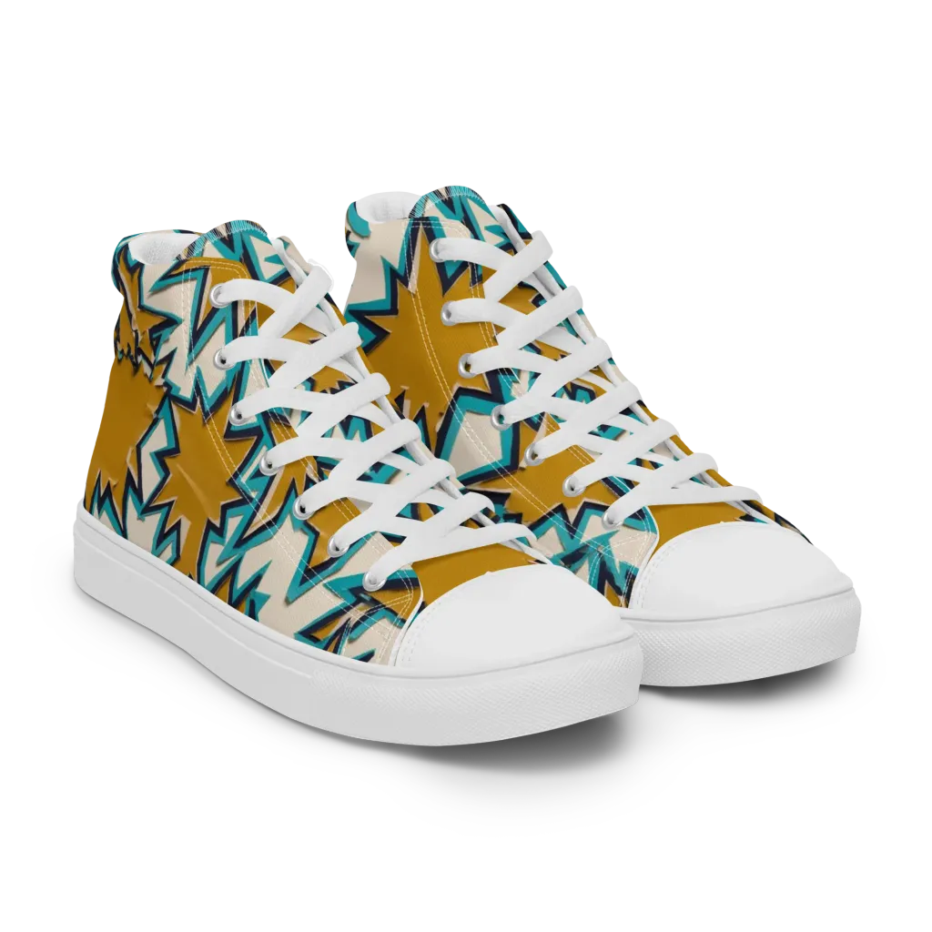 Gold Rush Geometry on Women's High Top Canvas Shoes — Right Front