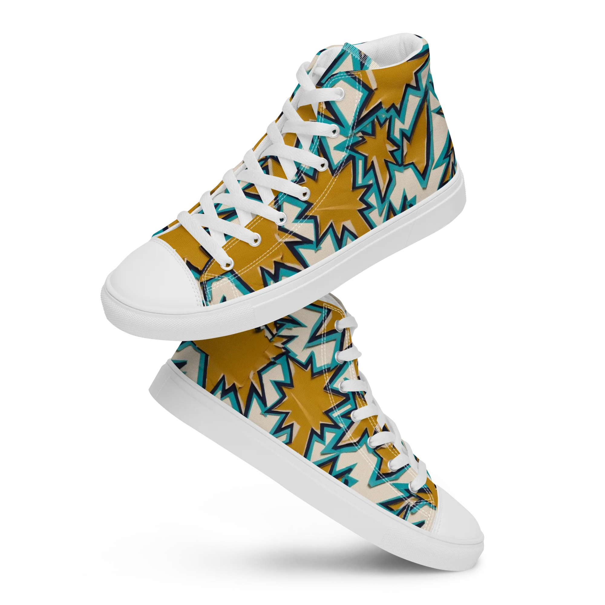 Gold Rush Geometry on Women's High Top Canvas Shoes — Front