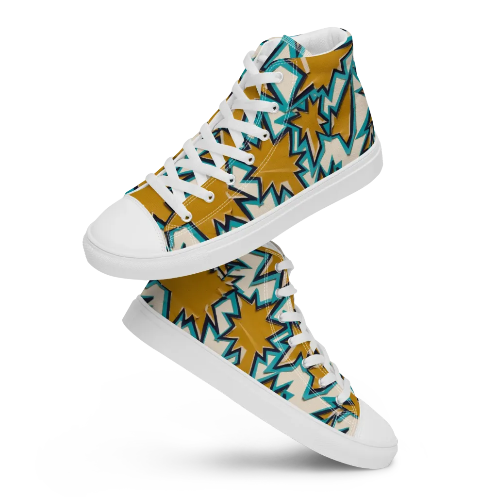 Gold Rush Geometry on Women's High Top Canvas Shoes — Front