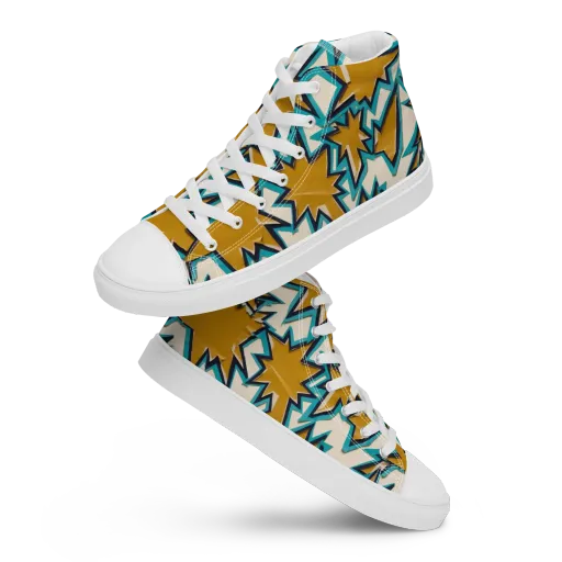 Gold Rush Geometry on a Women's High Top Canvas Shoes