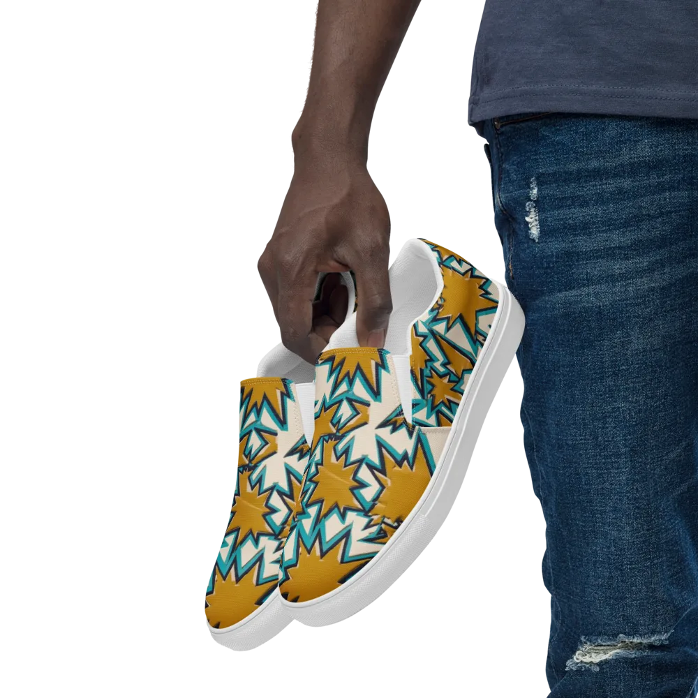 Gold Rush Geometry on Men's Slip-On Canvas Shoes — Left Front