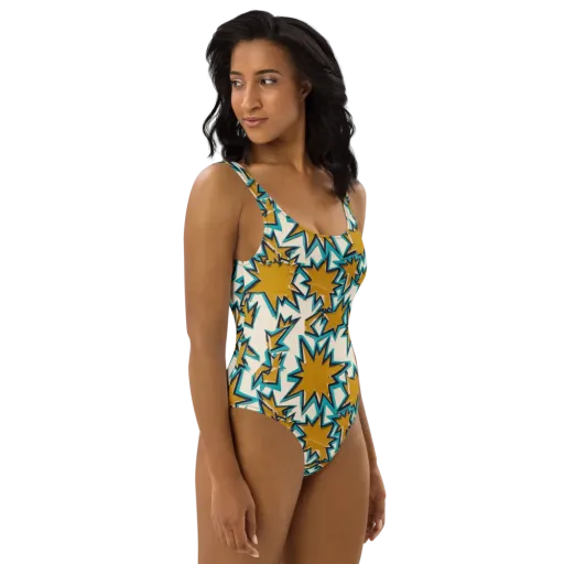 Gold Rush Geometry on a One-Piece Swimsuit