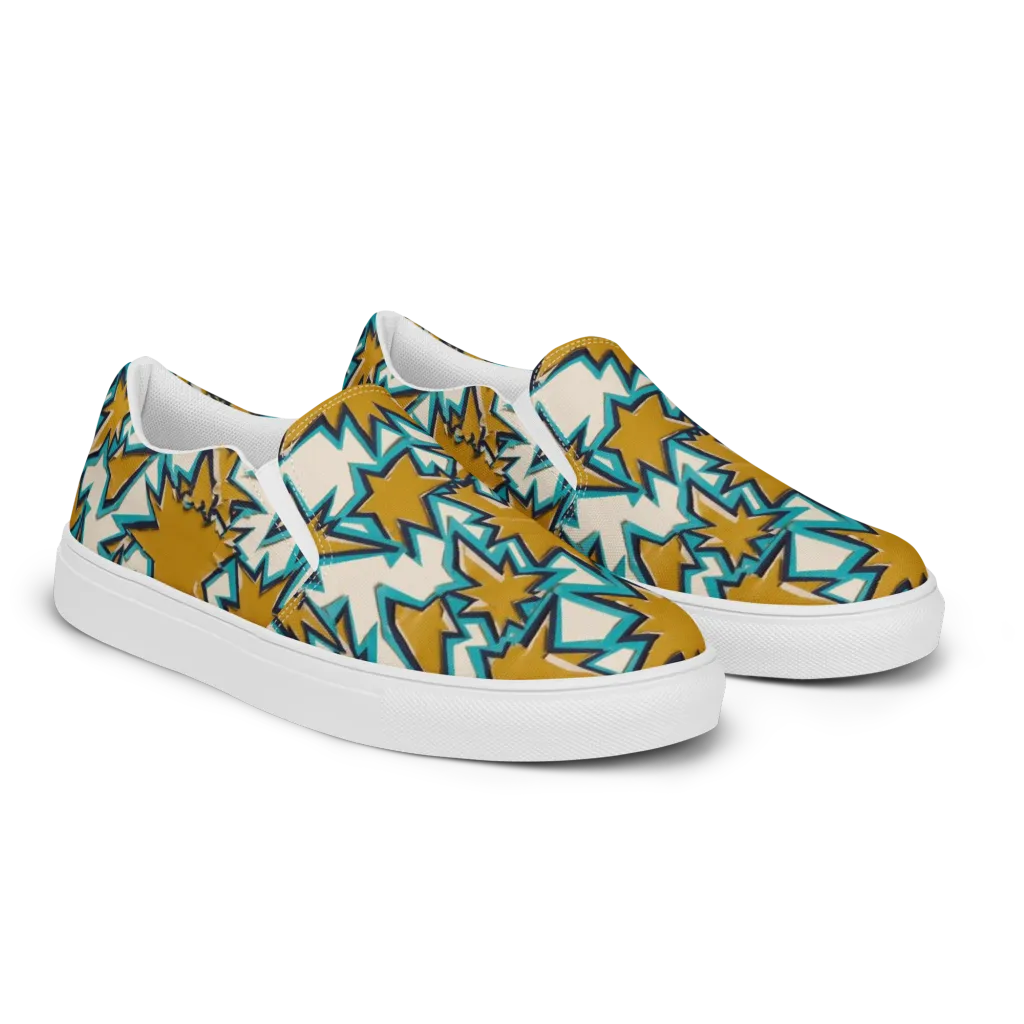 Gold Rush Geometry on Women's Slip-On Canvas Shoes — Right Front