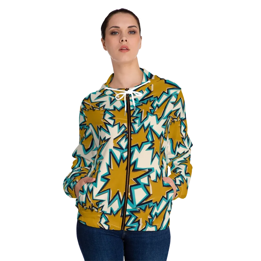 Gold Rush Geometry on Women's Full-Zip Hoodie — Front On Person