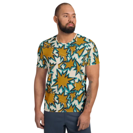 Gold Rush Geometry on a Men's Athletic T-Shirt
