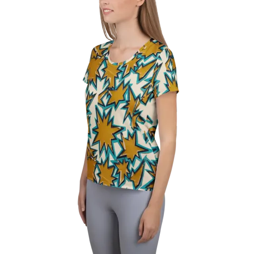 Gold Rush Geometry on a Women's Athletic T-Shirt
