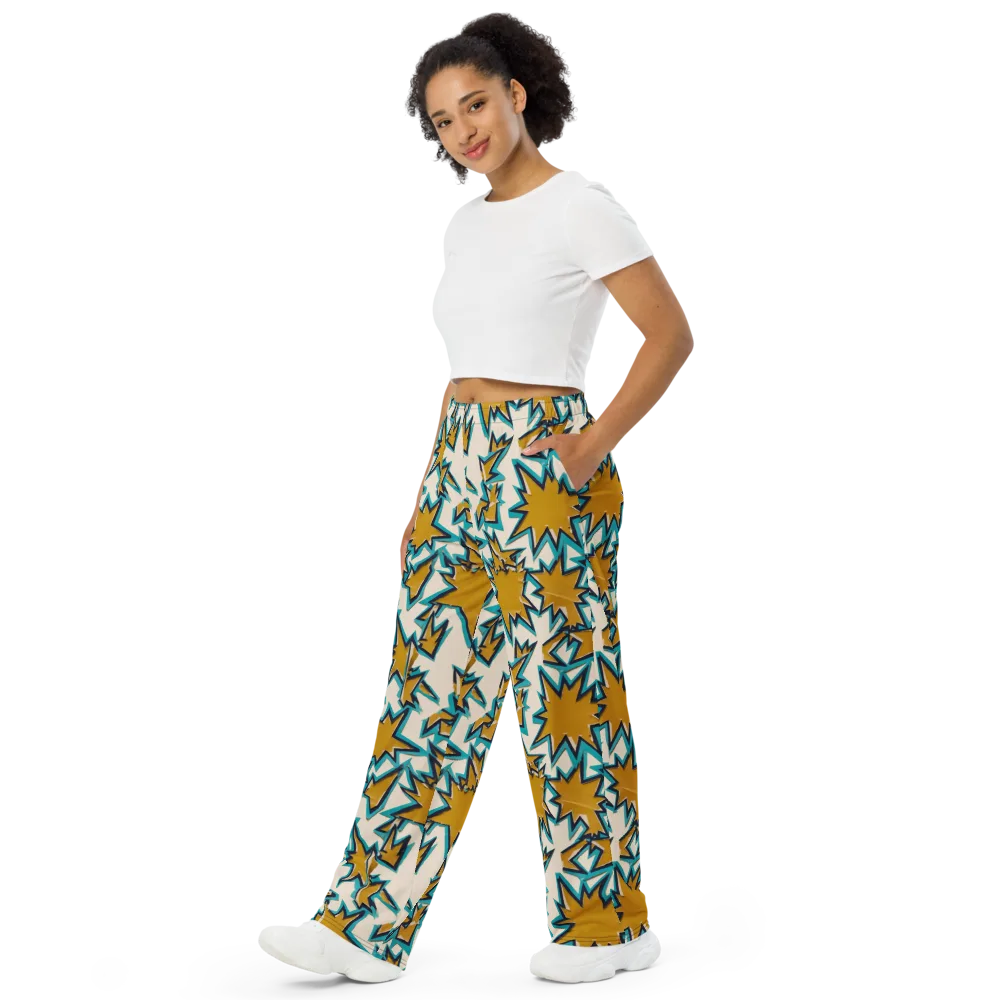 Gold Rush Geometry on Wide-Leg Pants — Left Front