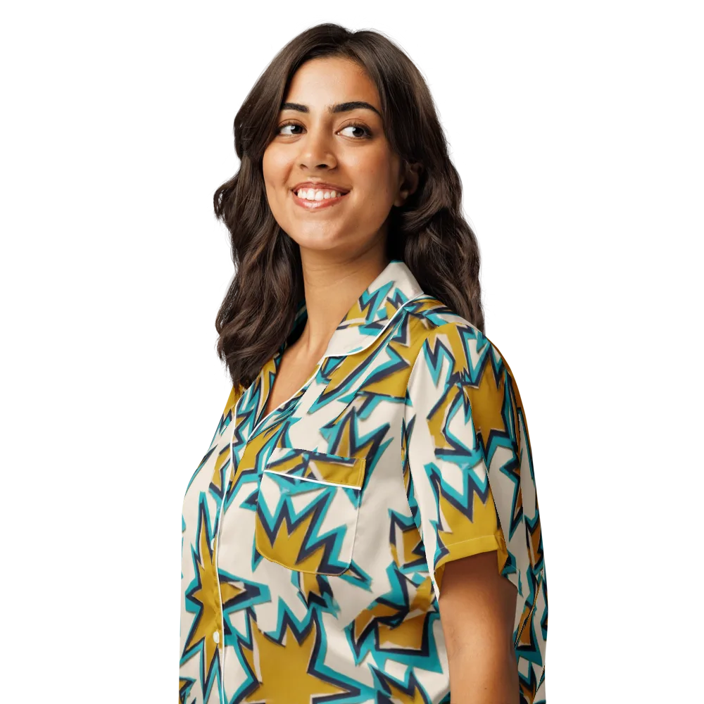 Gold Rush Geometry on Women's Short Sleeve Pajama Top — Left Front