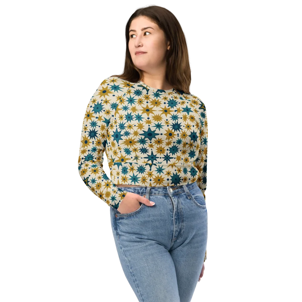 Starburst Bazaar on Long Sleeve Crop Top — Front