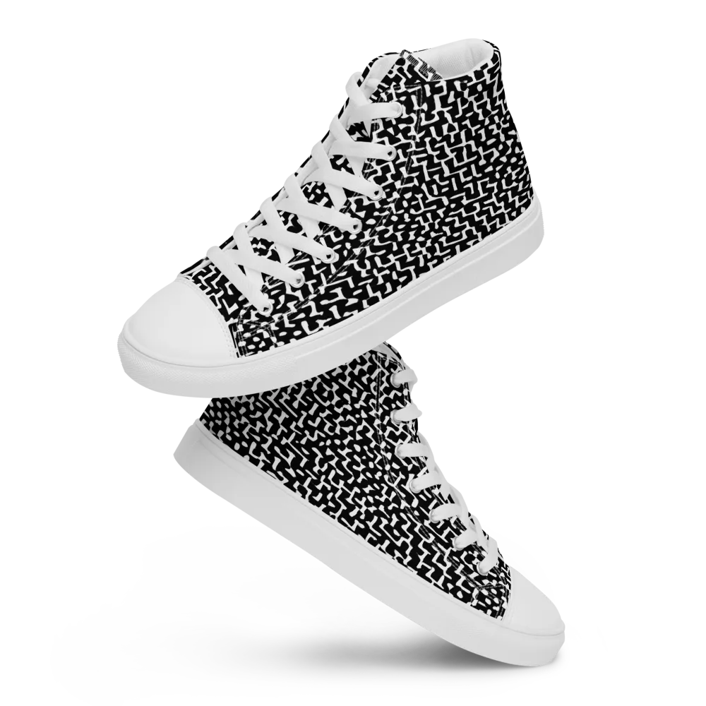 Ink Maze on Men's High Top Canvas Shoes — Front