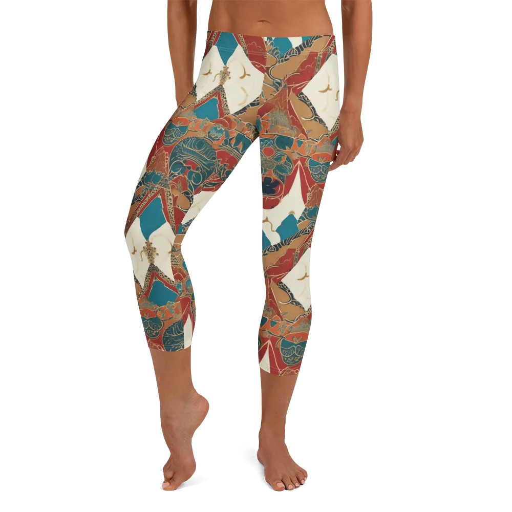 Teal Caravan on Capri Leggings — Front