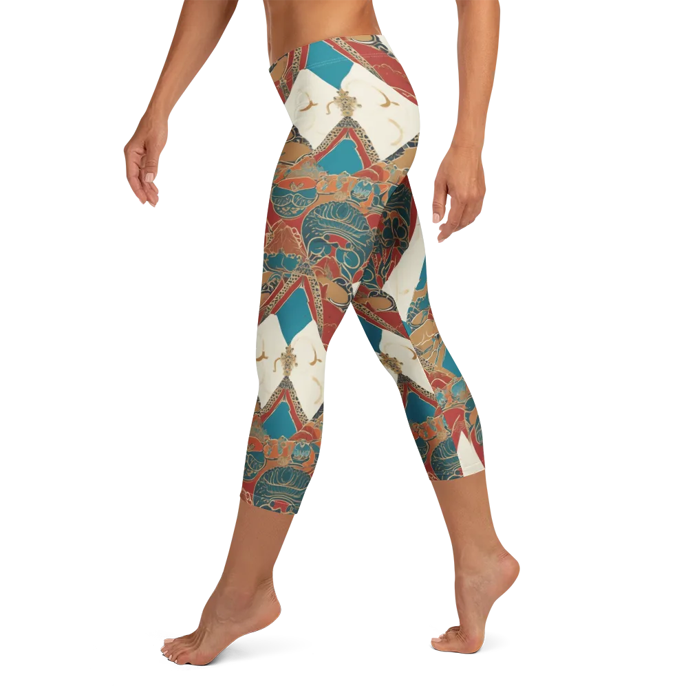 Teal Caravan on Capri Leggings — Left