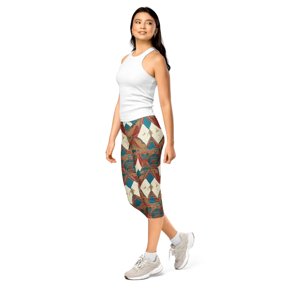 Teal Caravan on Capri Leggings — Left Front