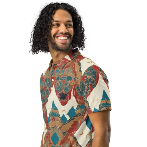 Teal Caravan on a Men's Slim Fit Polo Shirt