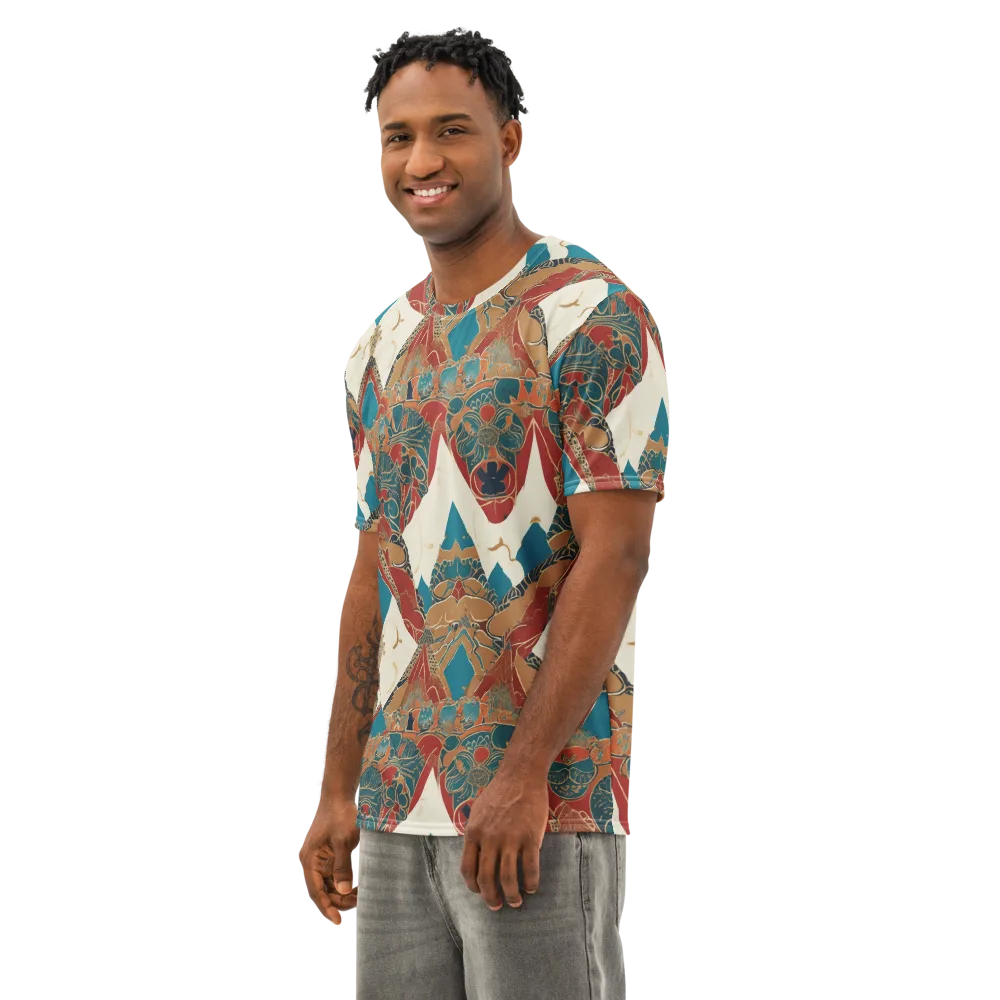 Teal Caravan on Men's Cotton Crew Neck T-Shirt — Left Front