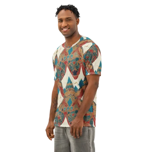 Teal Caravan on a Men's Cotton Crew Neck T-Shirt