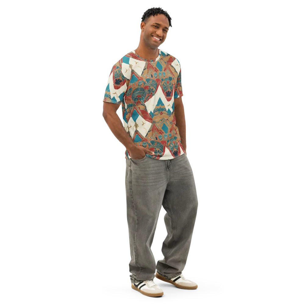 Teal Caravan on Men's Cotton Crew Neck T-Shirt — Right Front
