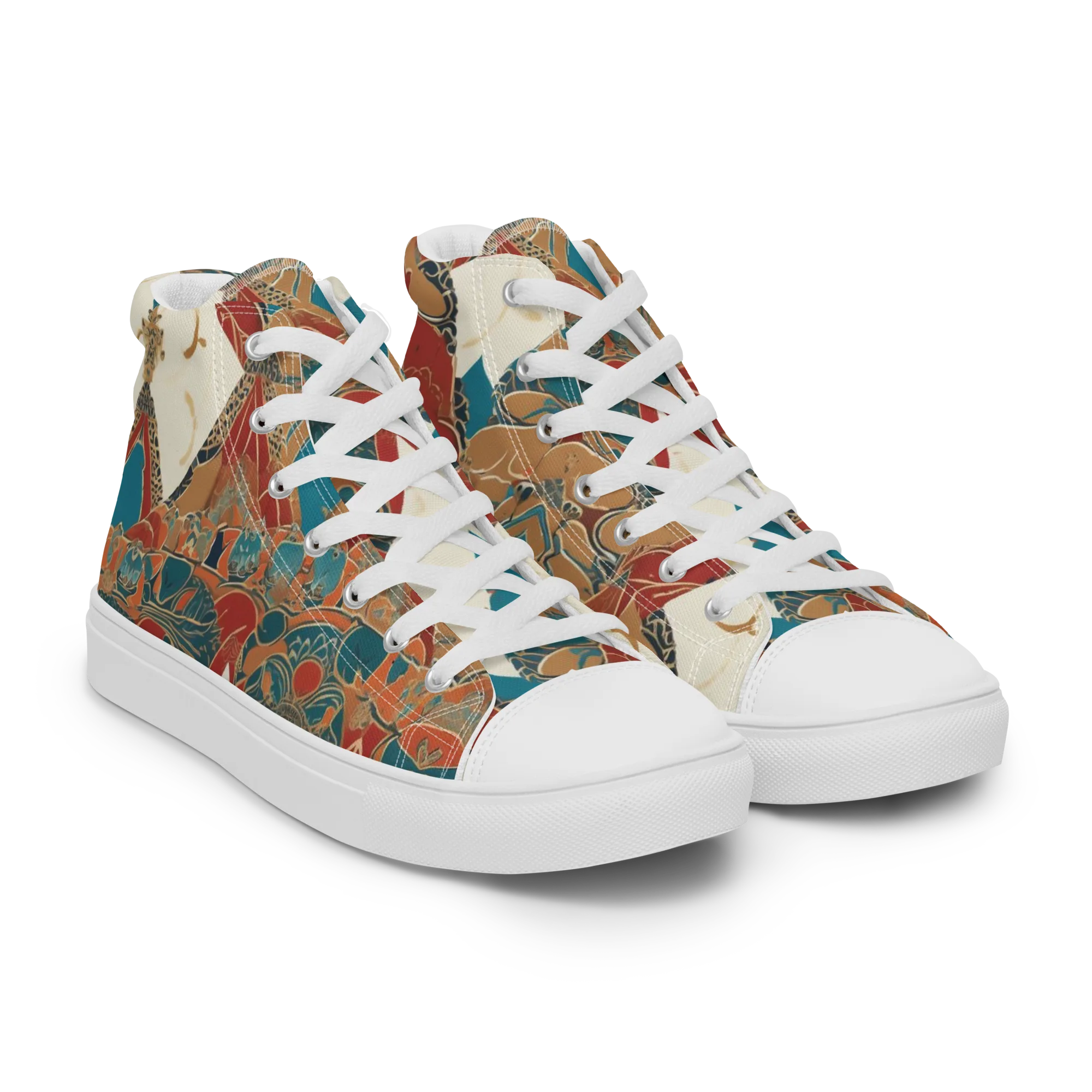 Teal Caravan on Men's High Top Canvas Shoes — Right Front
