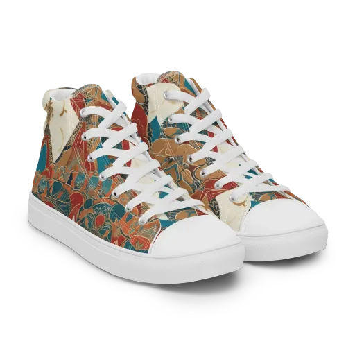 Teal Caravan on a Men's High Top Canvas Shoes