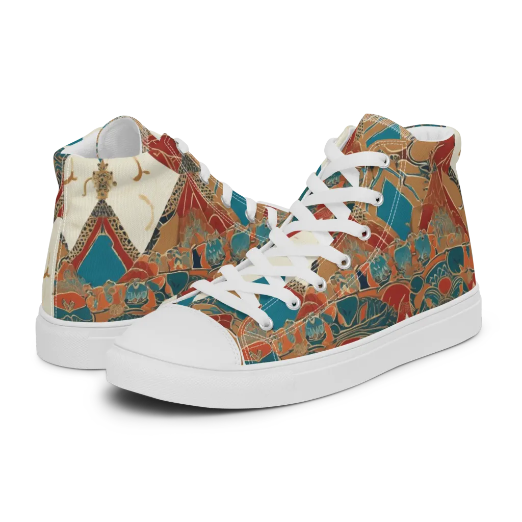 Teal Caravan on Men's High Top Canvas Shoes — Left