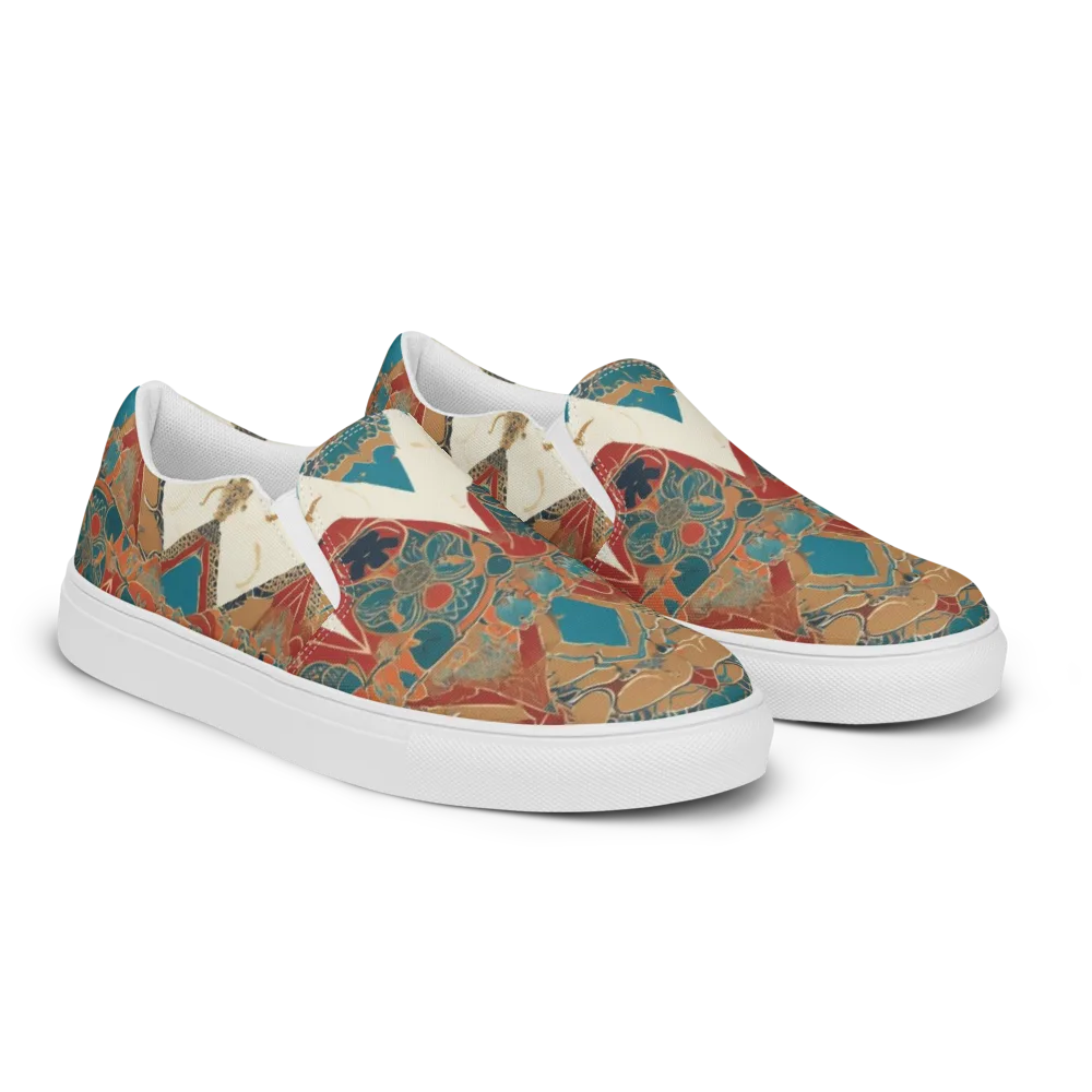 Teal Caravan on Men's Slip-On Canvas Shoes — Right Front