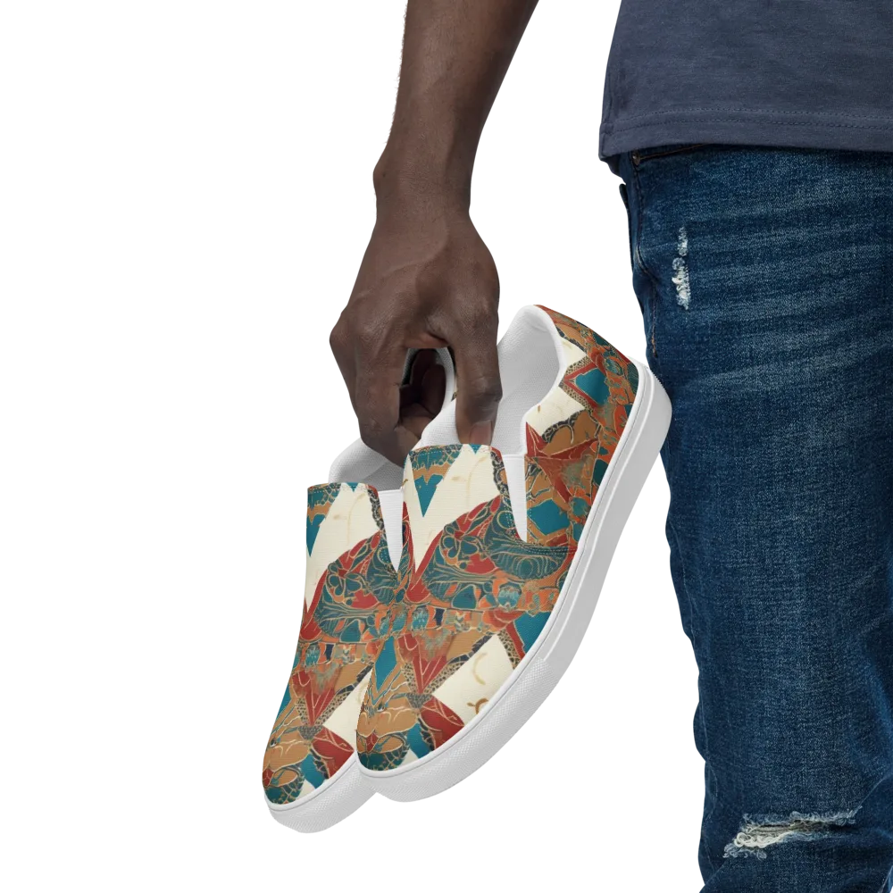 Teal Caravan on Men's Slip-On Canvas Shoes — Left Front