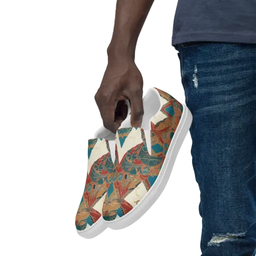 Teal Caravan on a Men's Slip-On Canvas Shoes