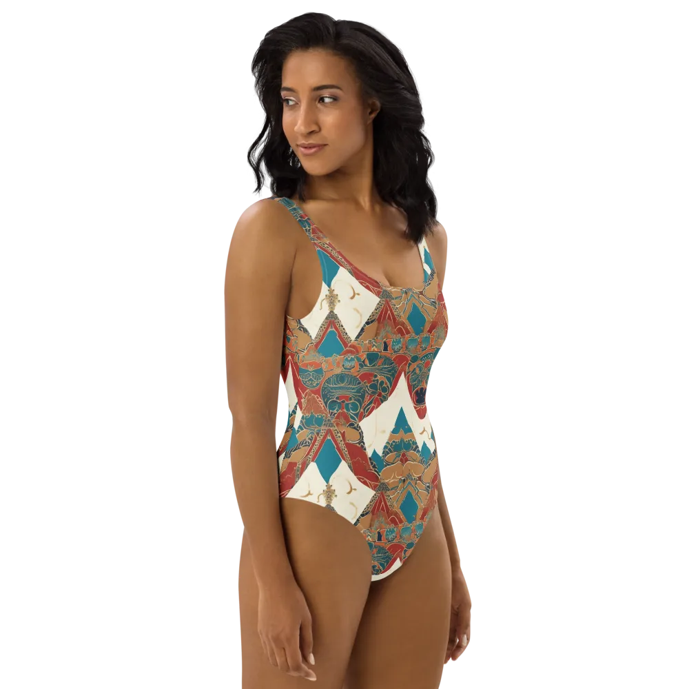 Teal Caravan on One-Piece Swimsuit — Right
