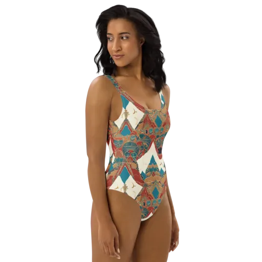 Teal Caravan on a One-Piece Swimsuit