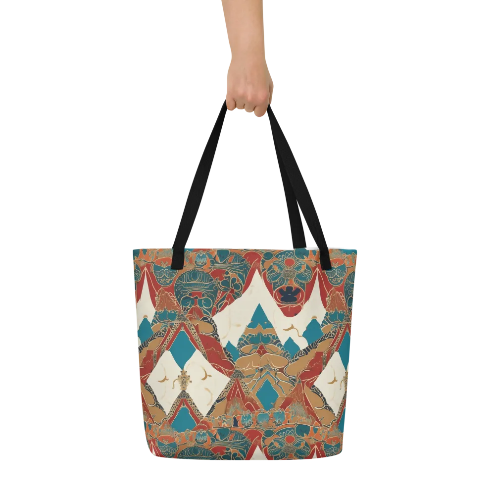 Teal Caravan on Large Tote Bag W/ Pocket — Front