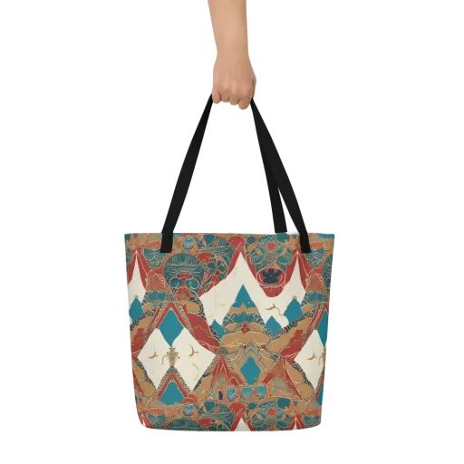 Teal Caravan on a Large Tote Bag W/ Pocket