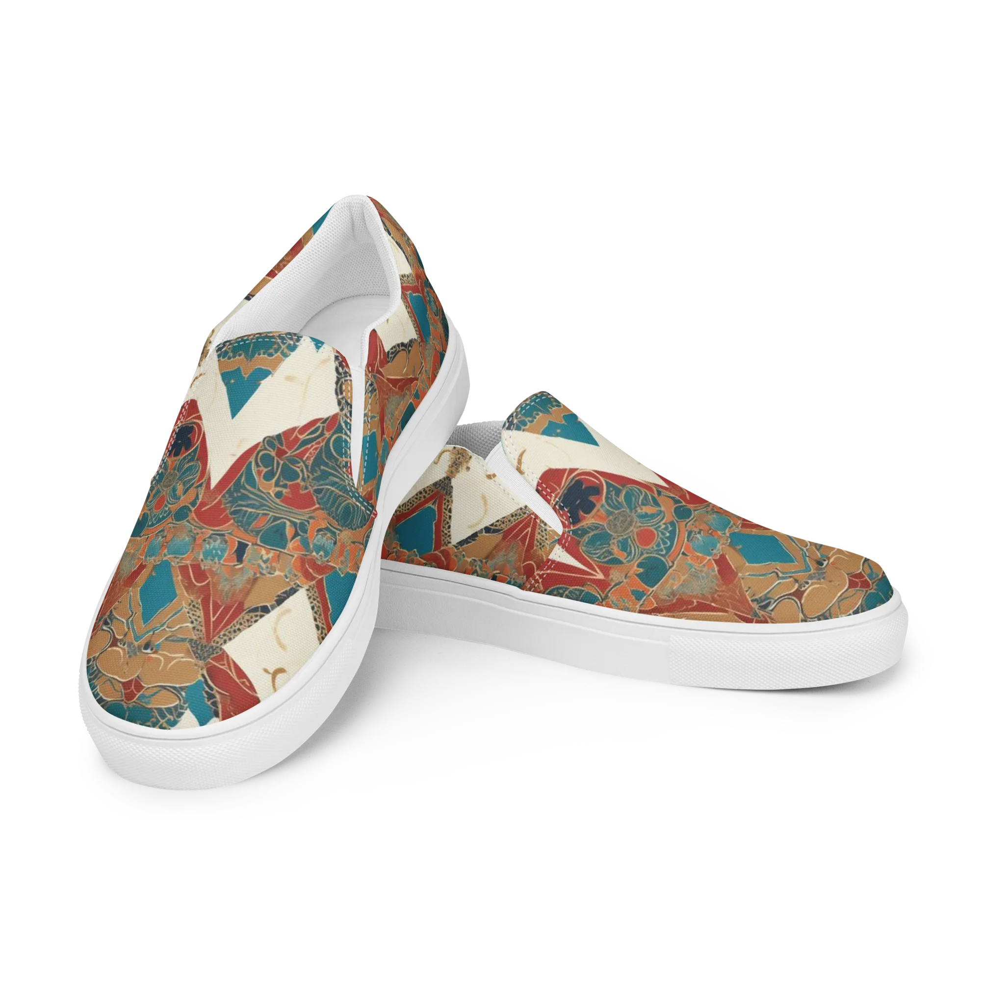 Teal Caravan on Women's Slip-On Canvas Shoes — Left Front