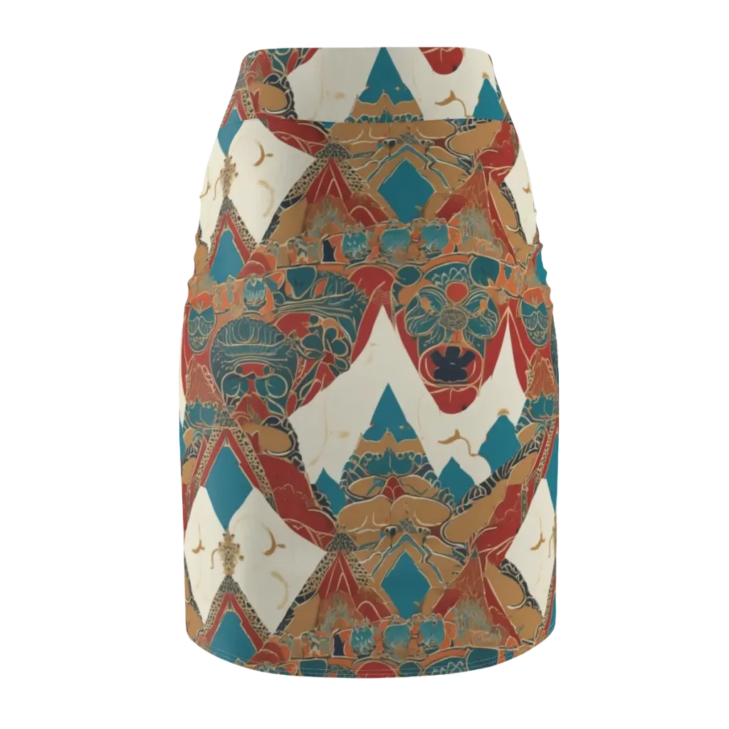 Teal Caravan on Pencil Skirt — Back