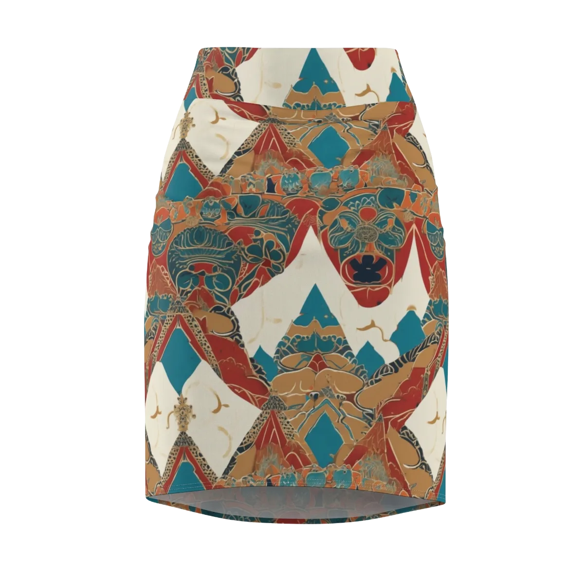 Teal Caravan on Pencil Skirt — Front