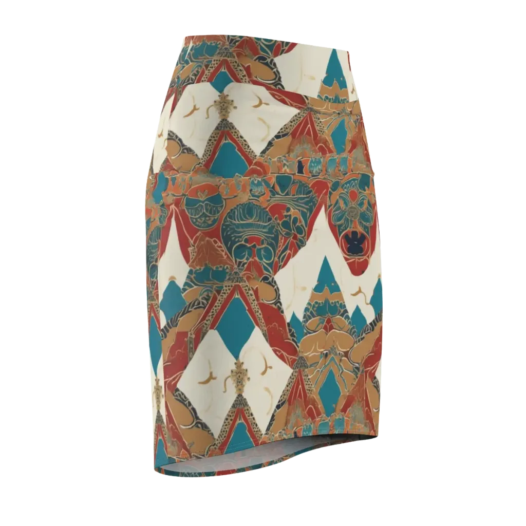 Teal Caravan on Pencil Skirt — Front Side