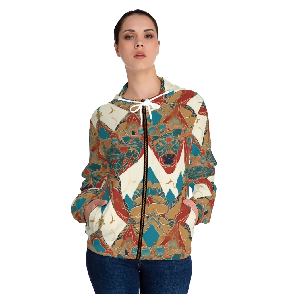Teal Caravan on Women's Full-Zip Hoodie — Front On Person