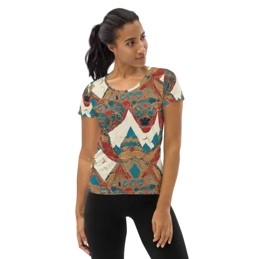 Teal Caravan on a Women's Athletic T-Shirt