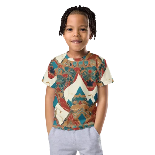 Teal Caravan on a Kids Crew Neck T-Shirt