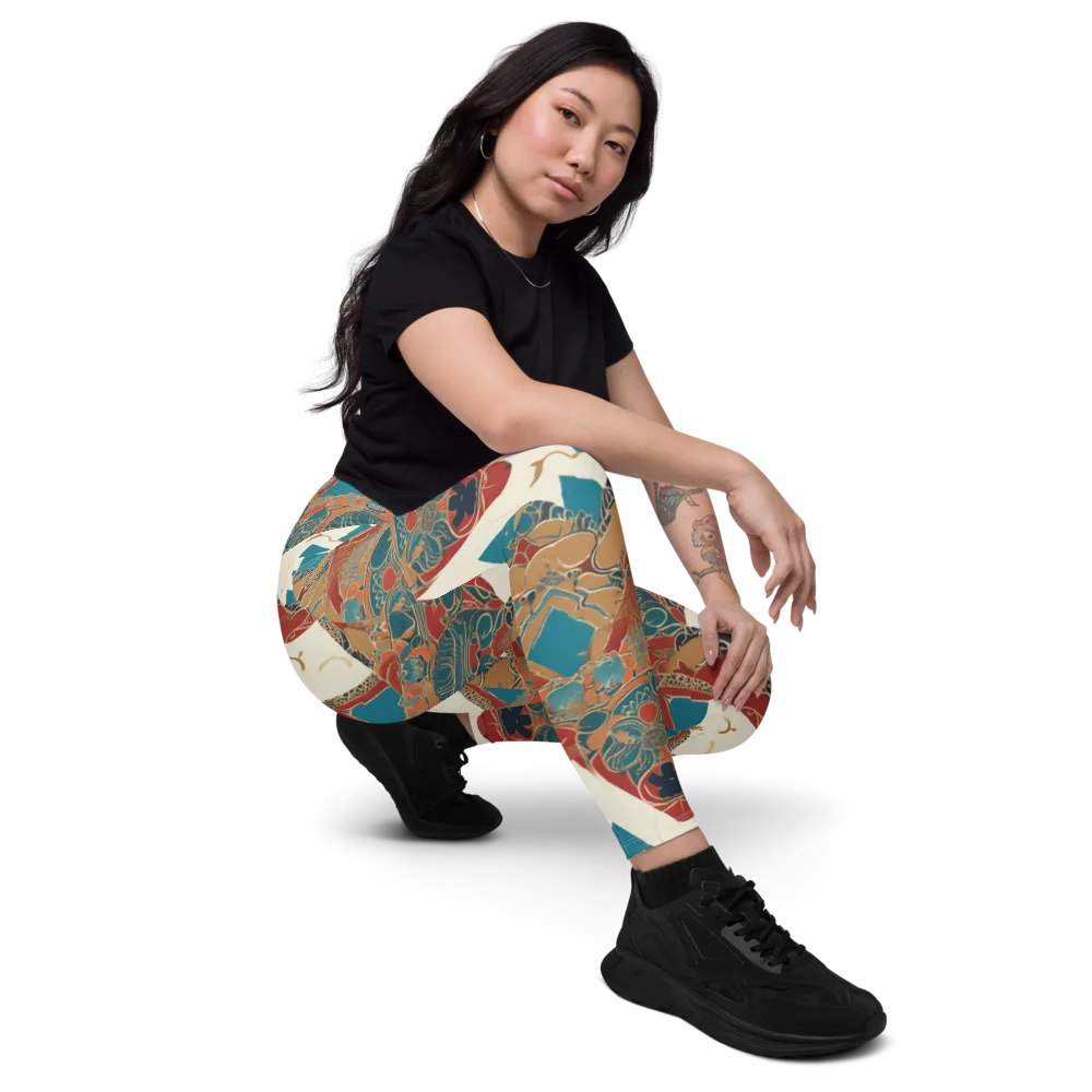 Teal Caravan on Leggings with Pockets — Right Front