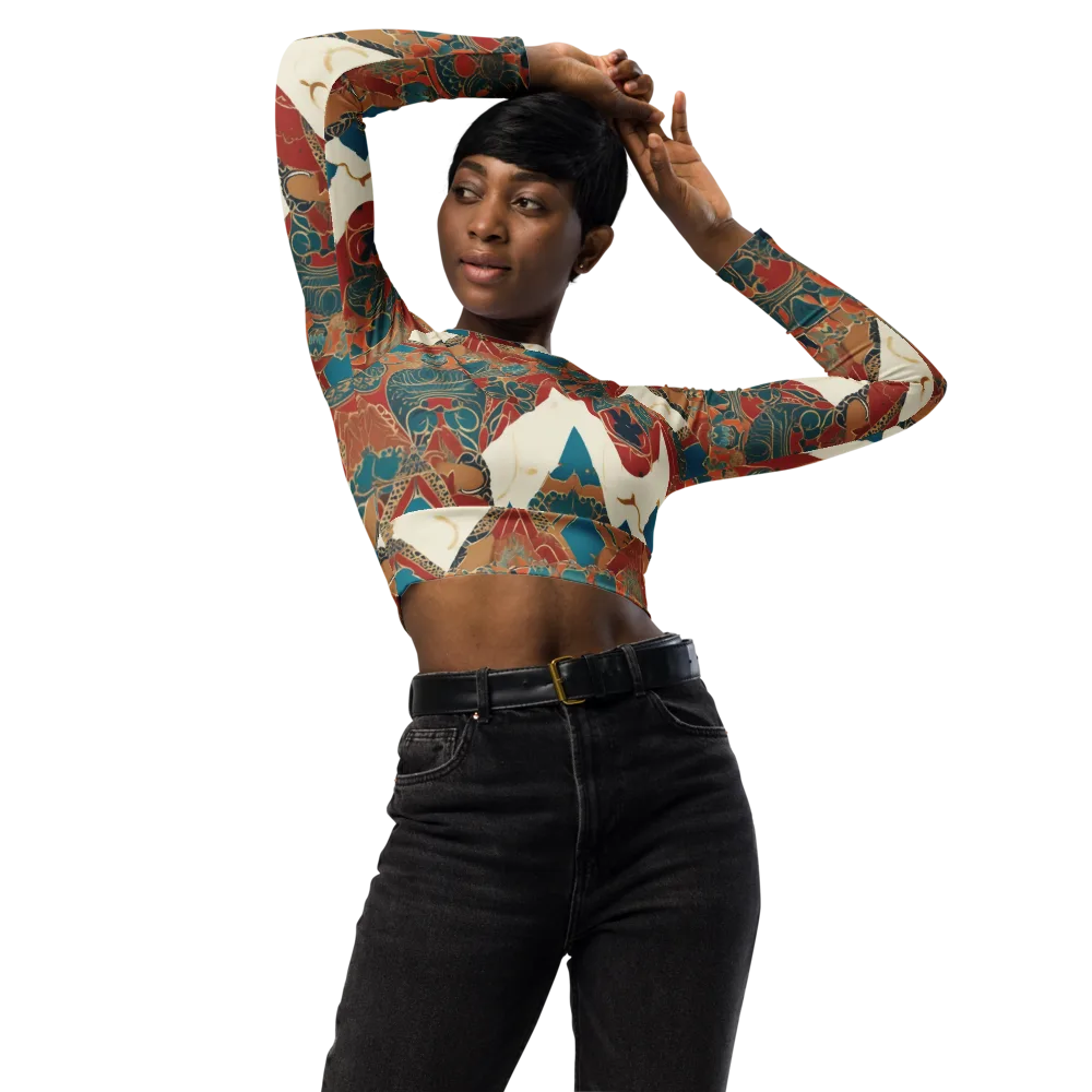 Teal Caravan on Long Sleeve Crop Top — Front